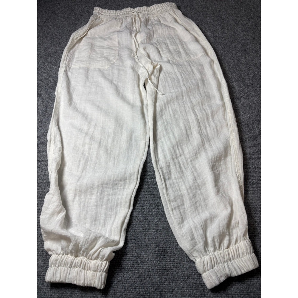 Zara White Textured Jogger Pants Elastic Waist Drawstring Pockets XS